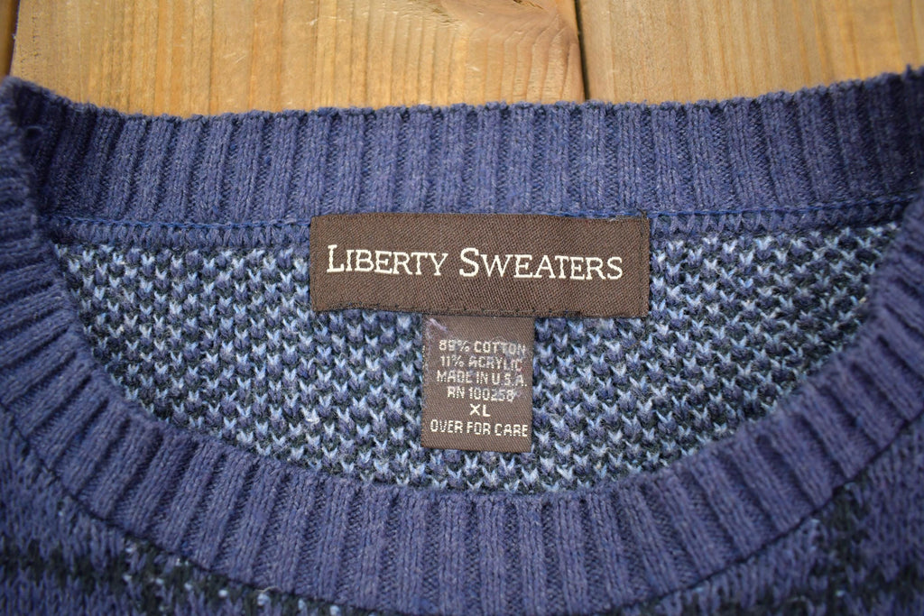 Vintage 1990s Liberty Sweaters Knit Crewneck Sweater Made in USA - XL