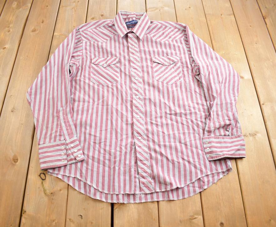Vintage 1980s Wrangler Striped Abstract Pattern Pearl Button Up Shirt Made In USA
