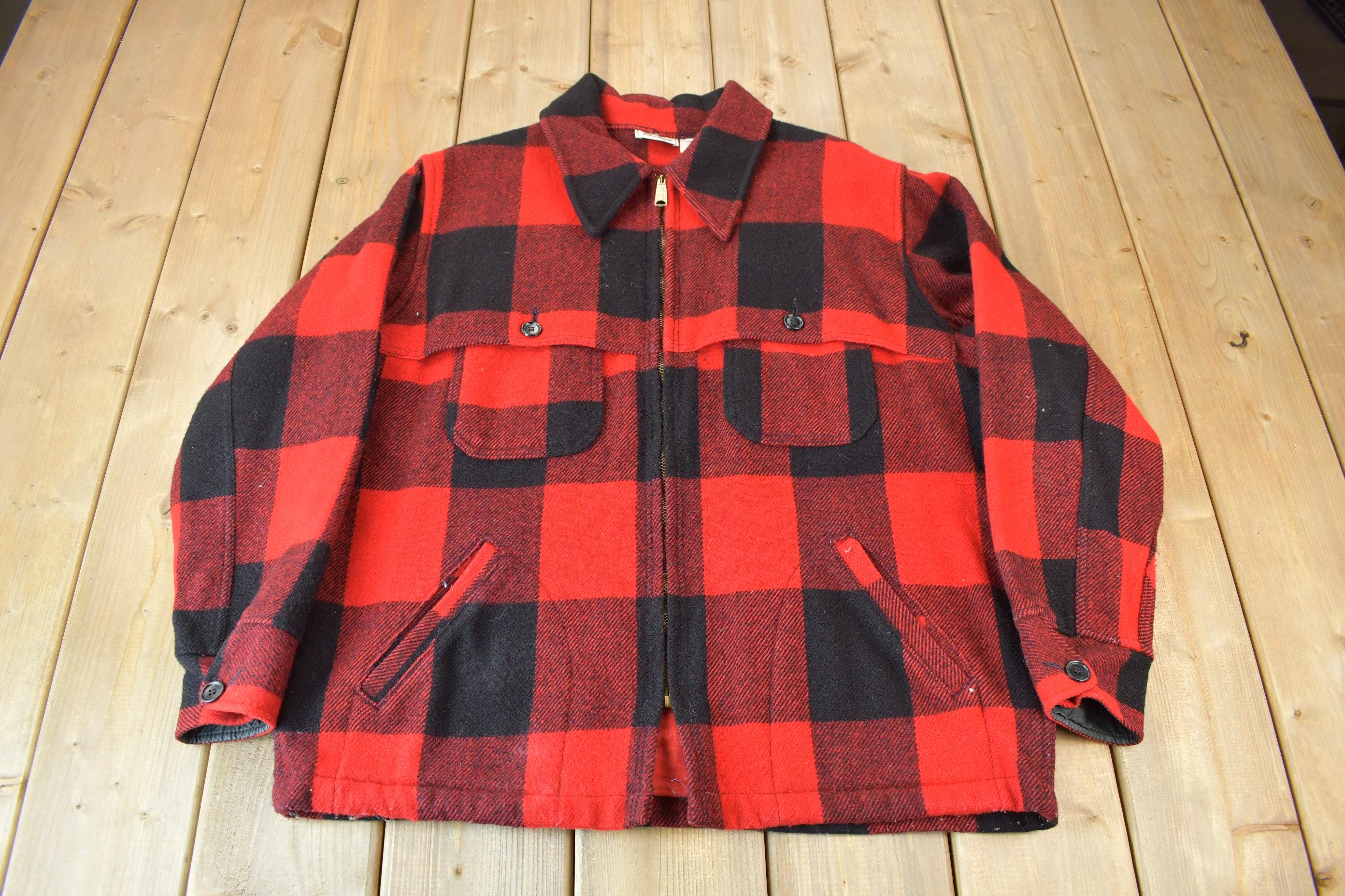 Vintage 1950s LL Bean Plaid Heavy Weight Wool Button Up Jacket