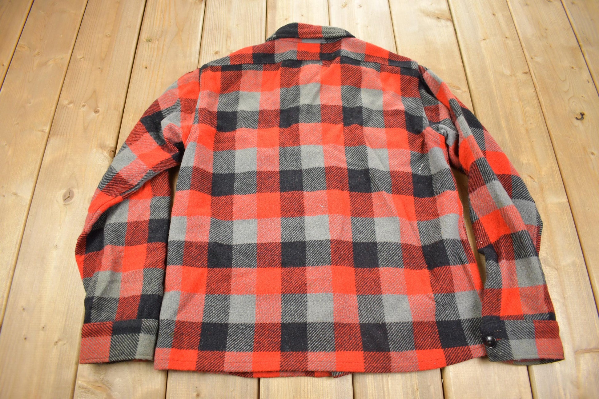 Vintage 1950s Melton Outer-Wear Buffalo Plaid Wool Hunting Jacket