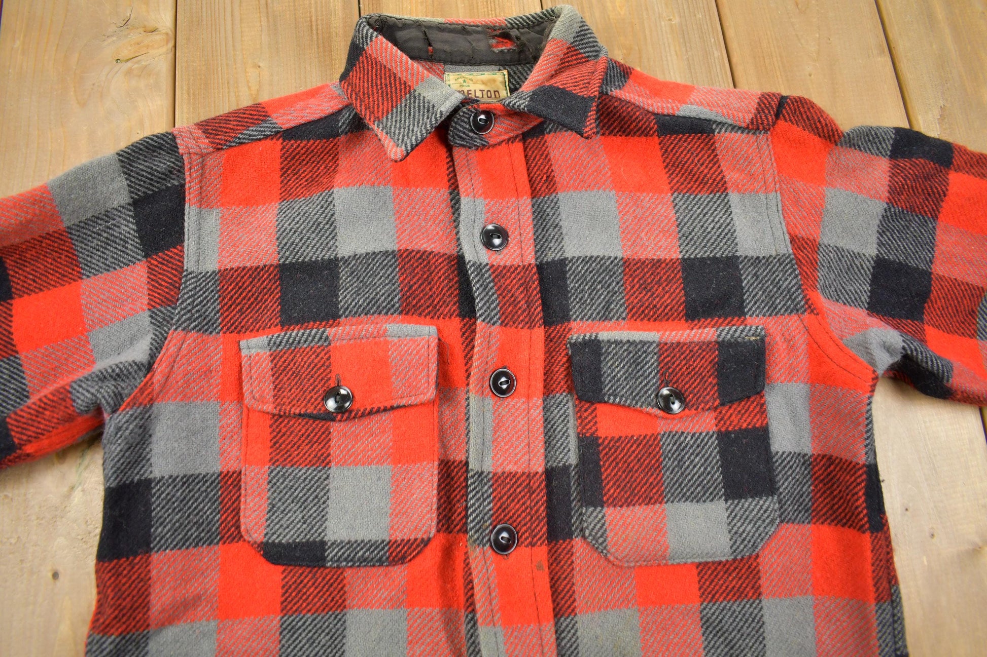 Vintage 1950s Melton Outer-Wear Buffalo Plaid Wool Hunting Jacket