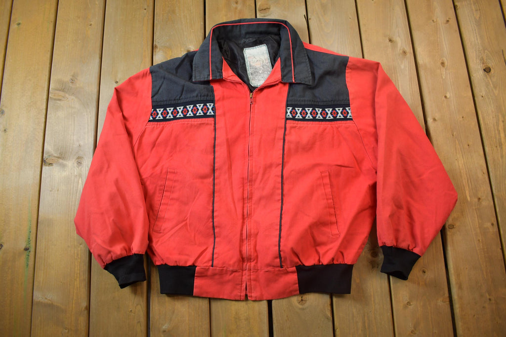 Vintage 1980s Workwear Bomber Jacket Aztec Print - XL - Made in USA
