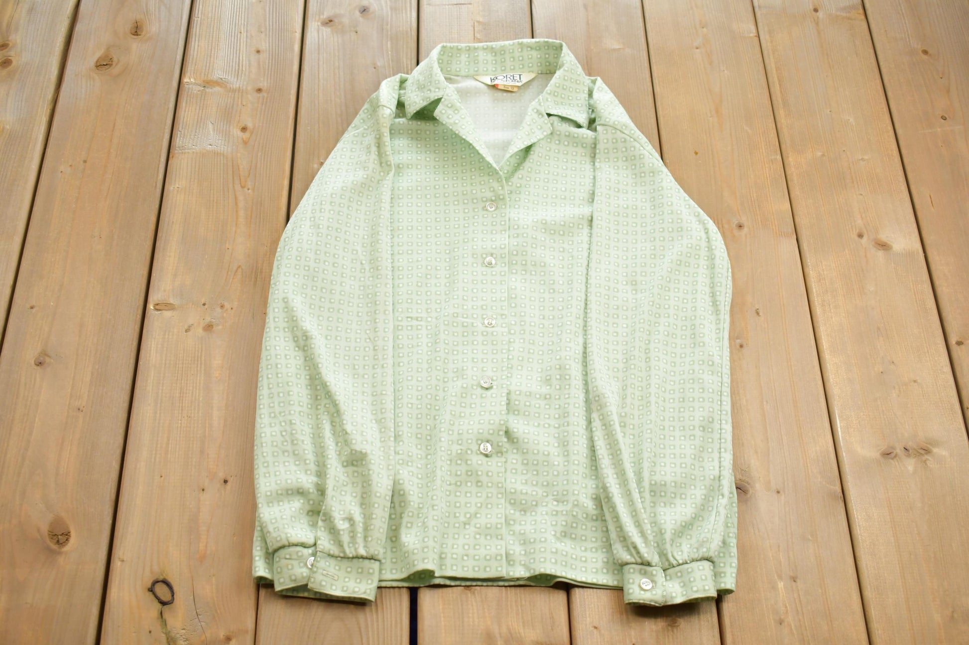 Vintage 1960s KORET Of California Square Pattern Button Up Long Sleeve Shirt