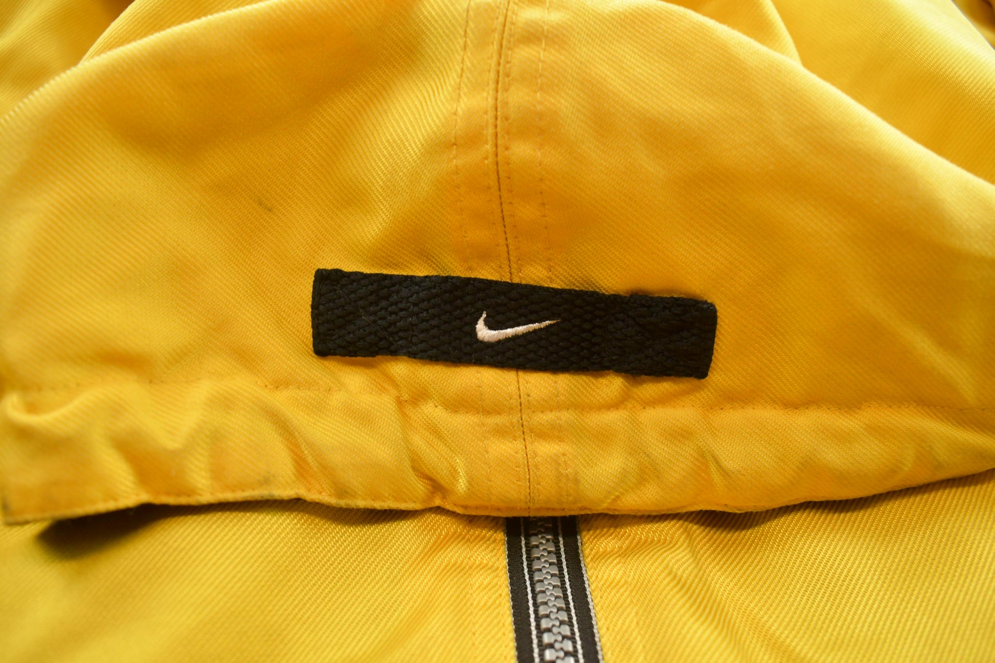 Vintage 1990s Nike Long Yellow Embroidered Jacket Big Swoosh