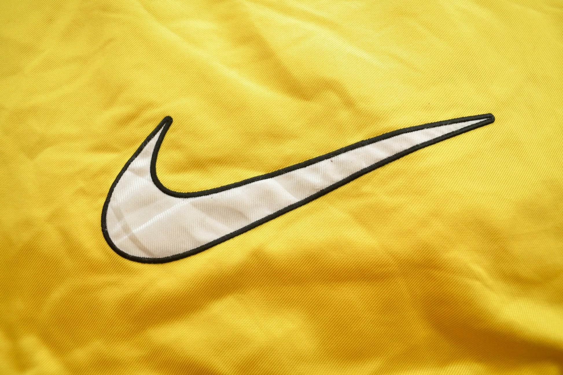 Vintage 1990s Nike Long Yellow Embroidered Jacket Big Swoosh