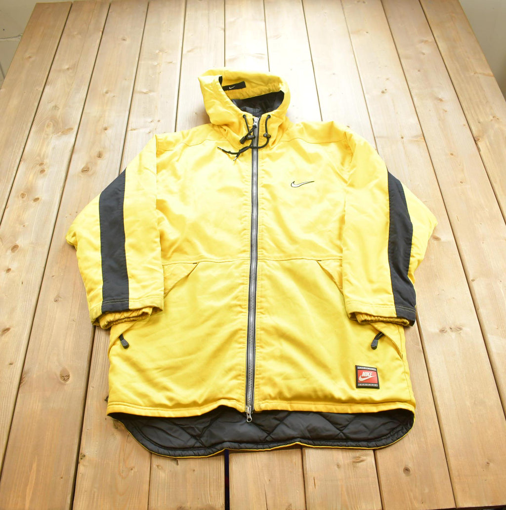 Vintage 1990s Nike Long Yellow Embroidered Jacket Big Swoosh