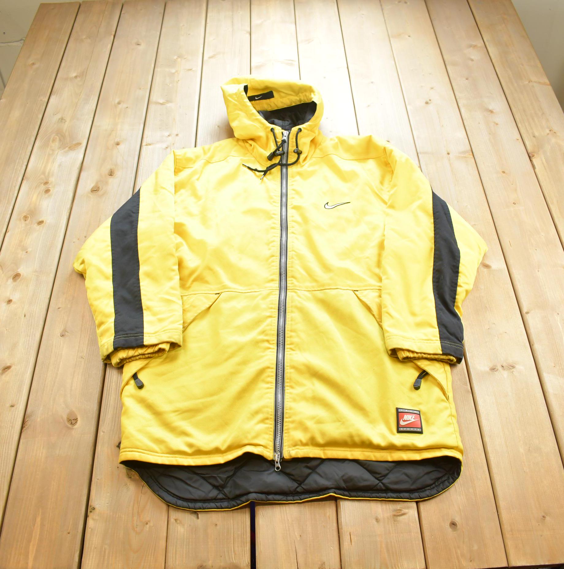 Vintage 1990s Nike Long Yellow Embroidered Jacket Big Swoosh