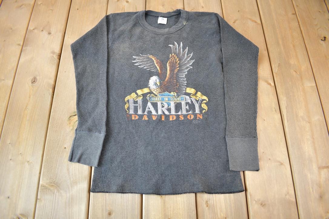 Vintage 1970s Barnett Harley Davidson El Paso Texas Long Sleeve Thermal Shirt