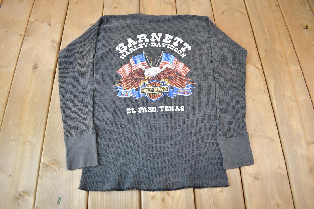 Vintage 1970s Barnett Harley Davidson El Paso Texas Long Sleeve Thermal Shirt