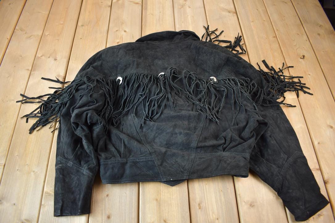 Vintage 1990s Laurice Black Fringe Jacket