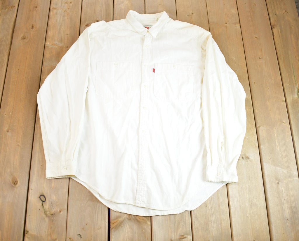 Vintage 1990s Levi's White Long Sleeve Button Up Casual Formal Shirt