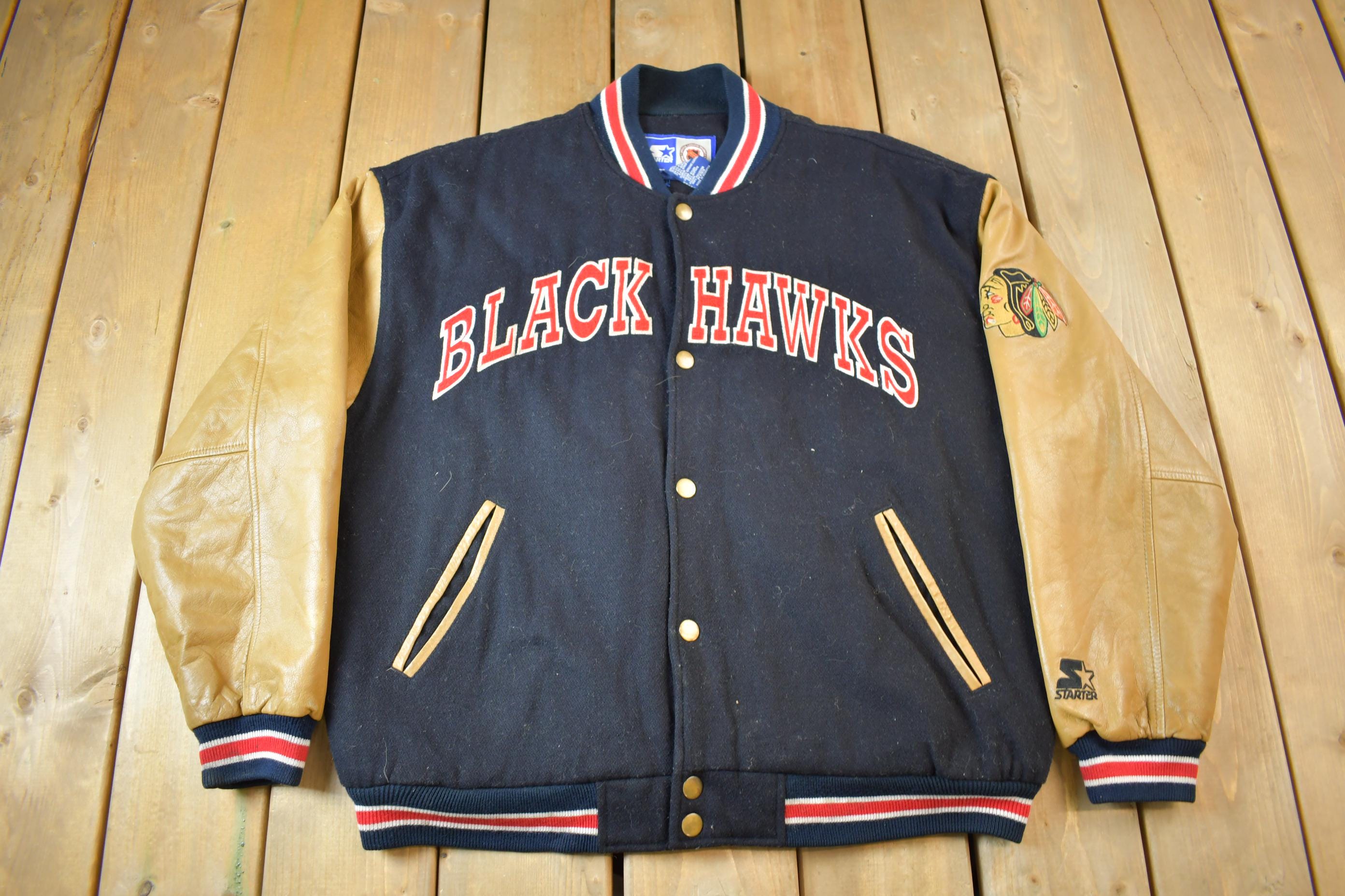 Vintage 1990s Chicago Blackhawks NHL Wool & Leather Starter Jacket