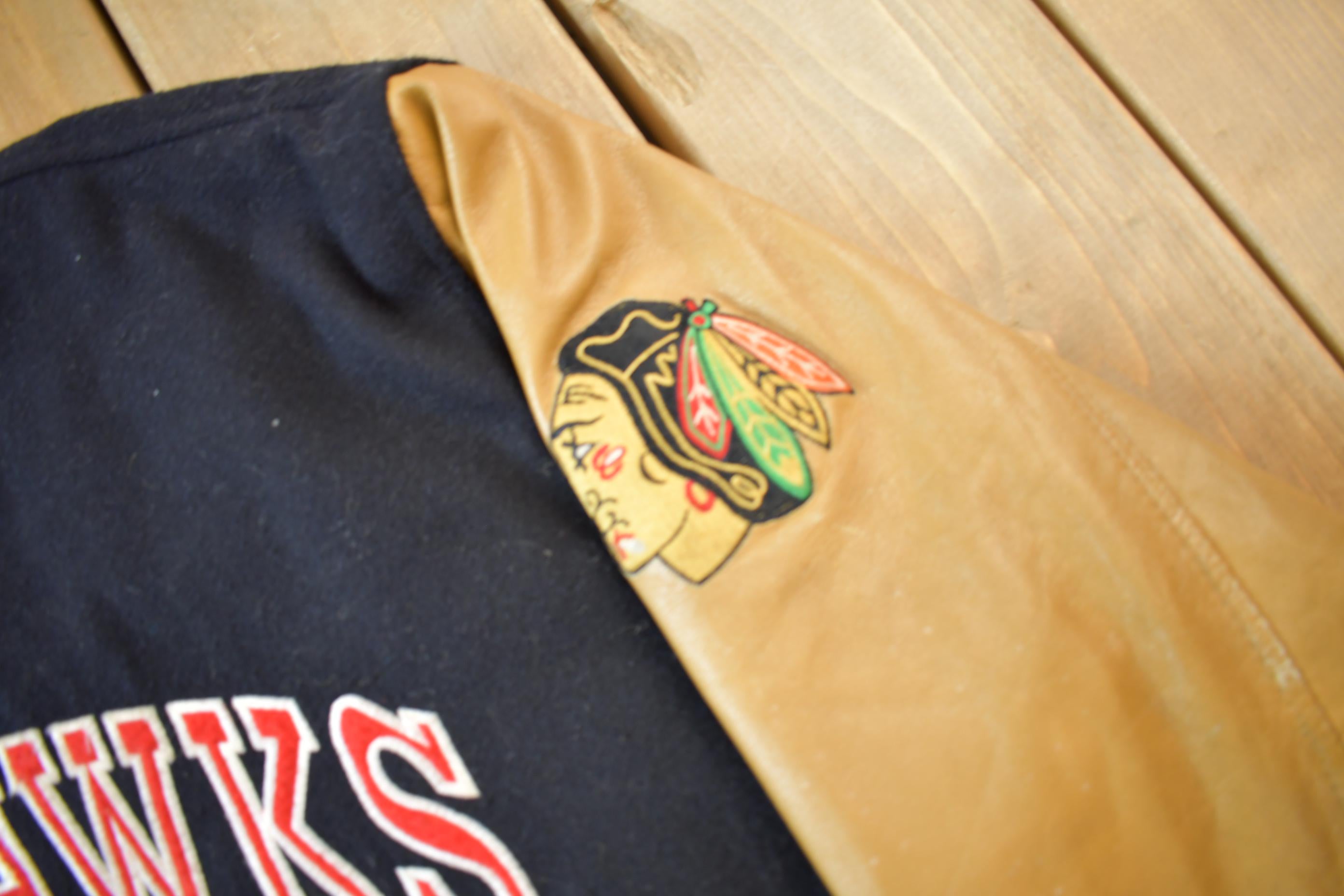 Vintage 1990s Chicago Blackhawks NHL Wool & Leather Starter Jacket