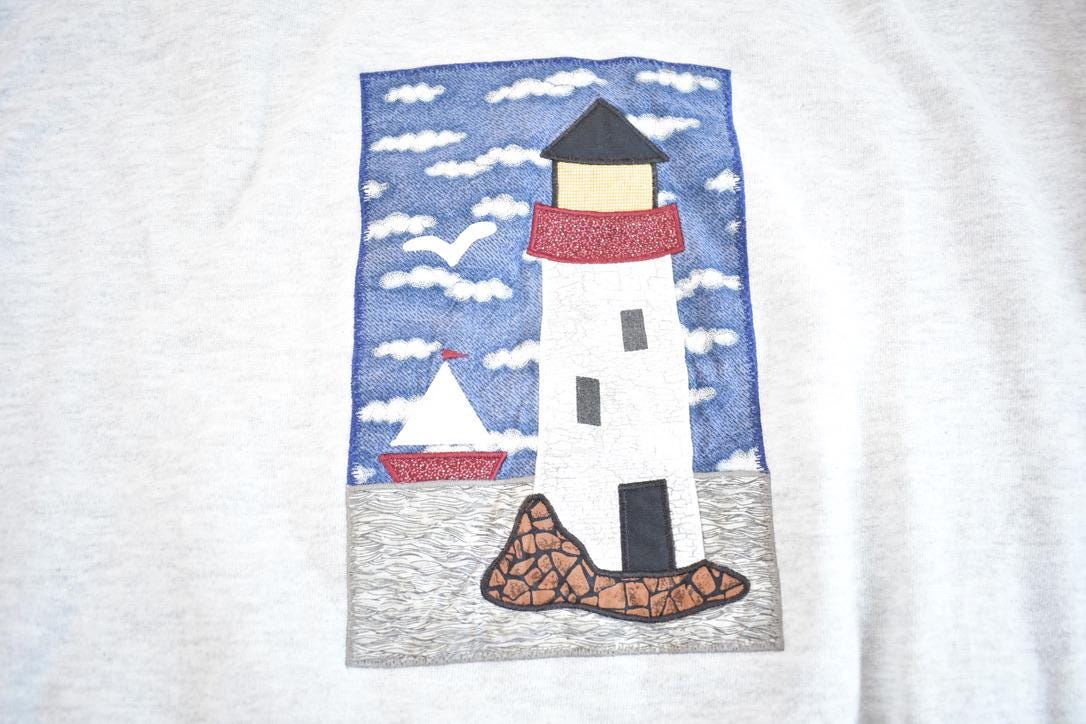 Vintage 1990s Lighthouse Embroidered Cute Crewneck Sweatshirt Made In USA