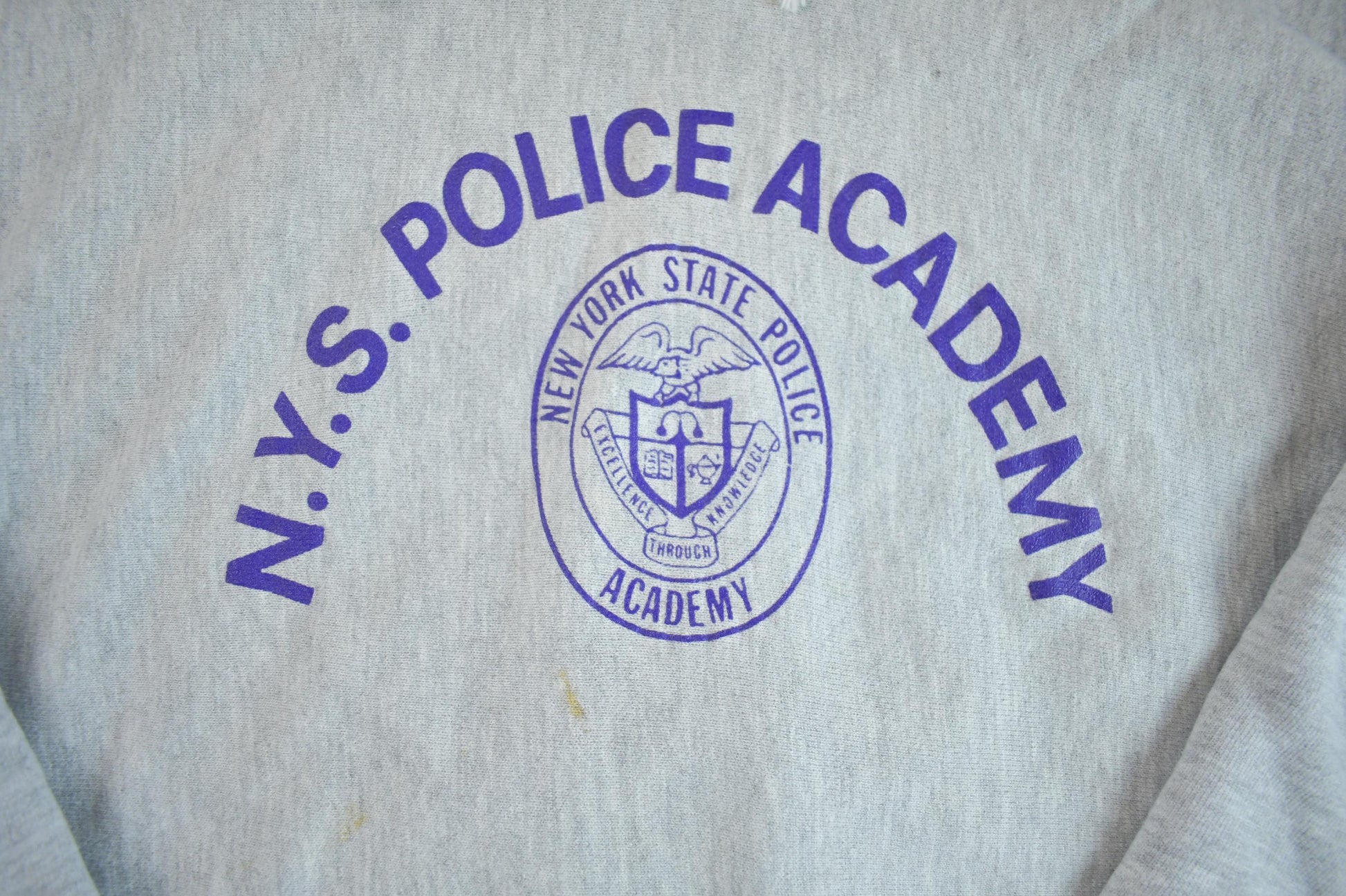 Vintage 1990s NYS Police Academy Champion Reverse Weave Heavy Weight Hooded Sweatshirt Made In USA
