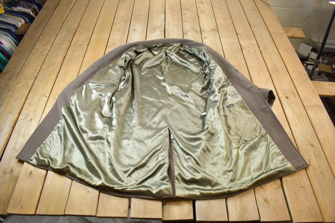 Vintage 1970s 100% Wool Button Up Over Coat Made In USA