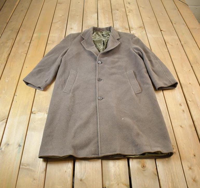 Vintage 1970s 100% Wool Button Up Over Coat Made In USA