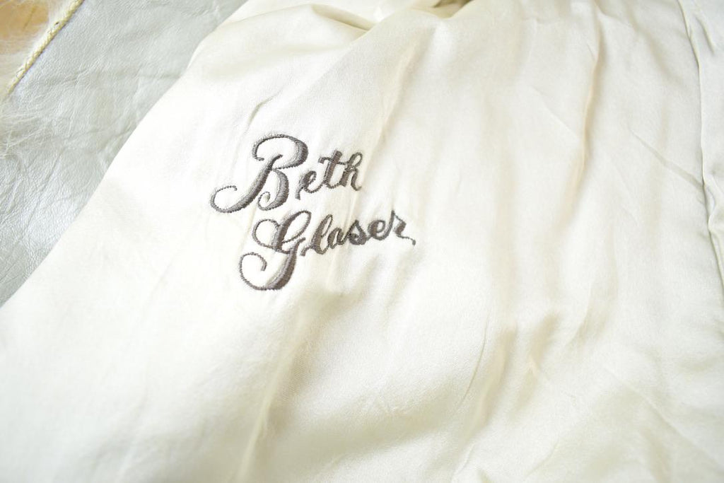 Vintage 1970s Beth Glaser Embroidered Full Length White Fox Fur Coat Made In USA