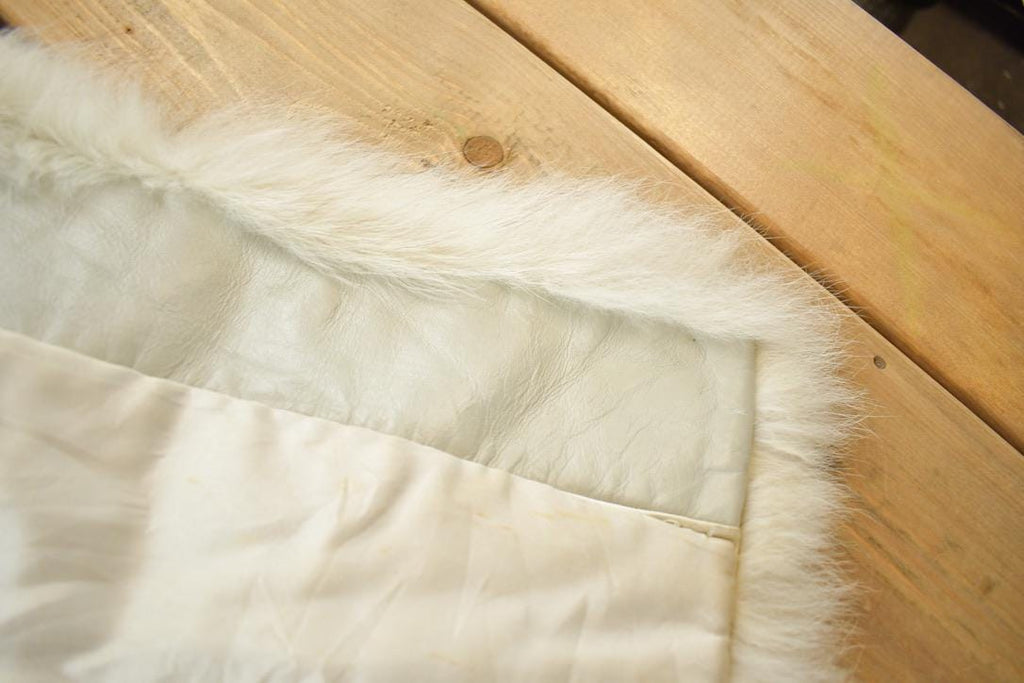 Vintage 1970s Beth Glaser Embroidered Full Length White Fox Fur Coat Made In USA