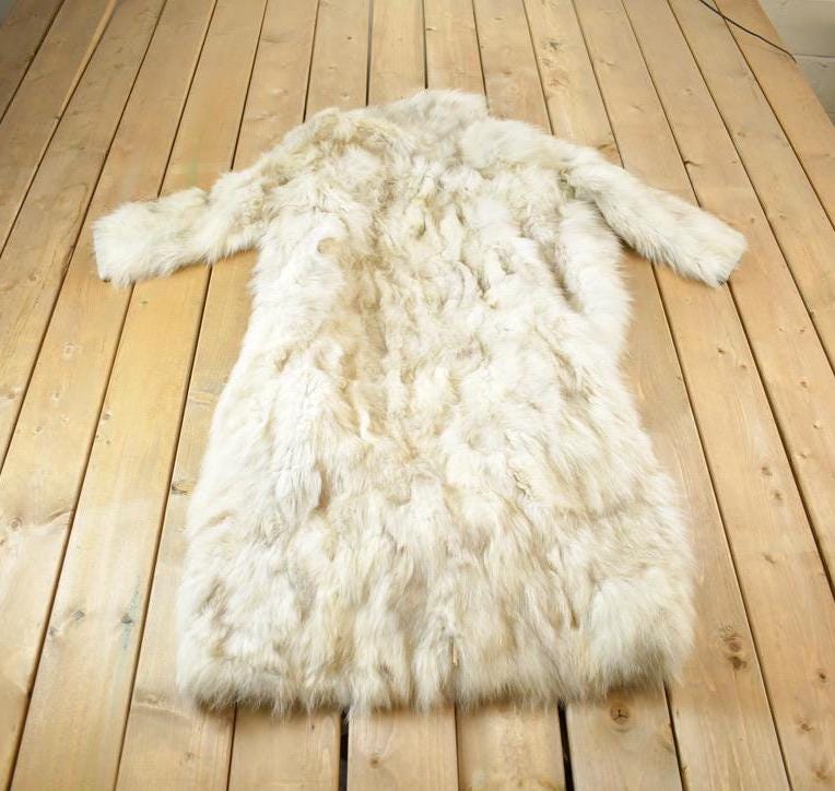 Vintage 1970s Beth Glaser Embroidered Full Length White Fox Fur Coat Made In USA