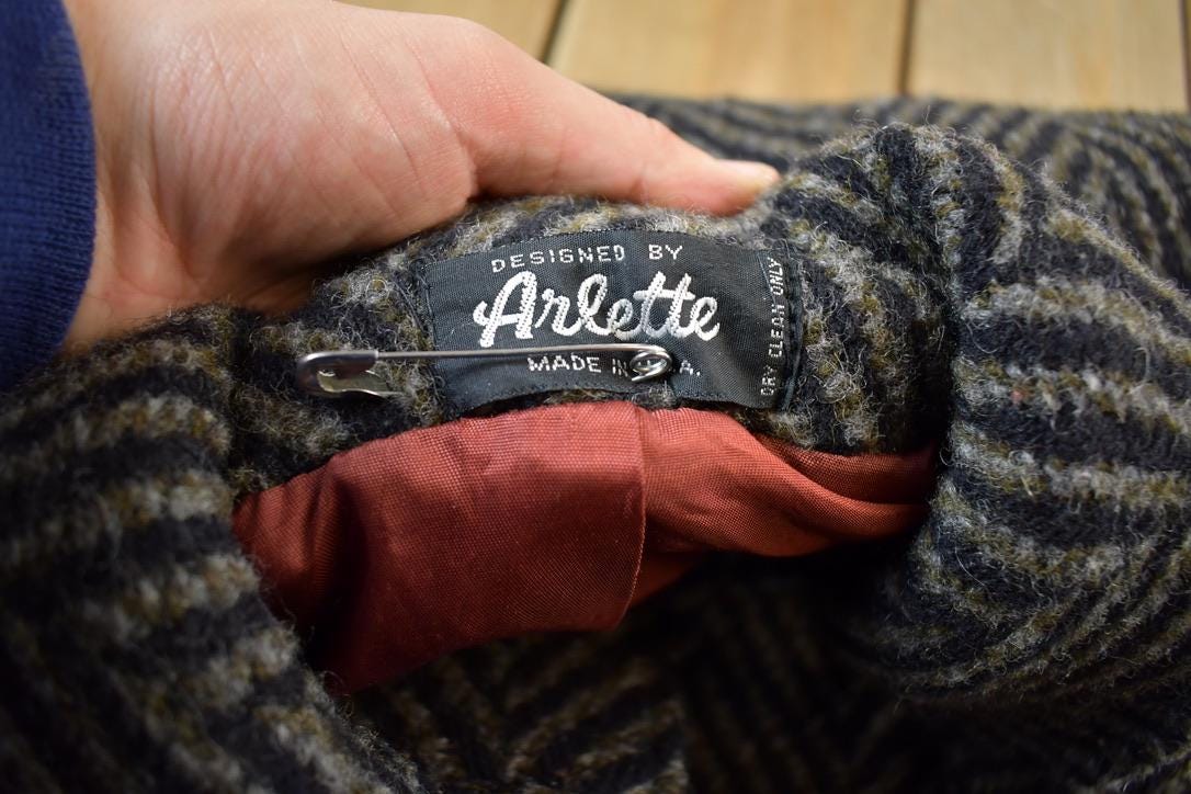 Vintage 1970s Arlette 100% Wool Button Up Over Coat Made In USA