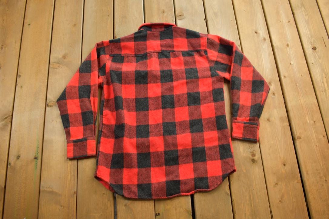 Vintage 1950s P. Kimberley Buffalo Plaid Wool Button Up Shirt