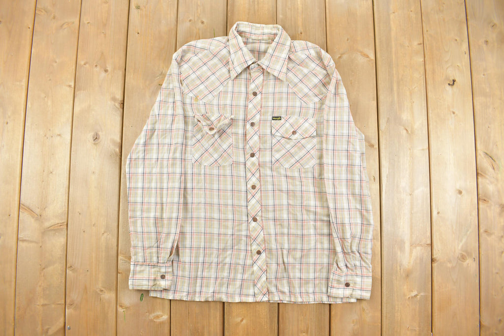 Vintage 1980s Wrangler Cowboy Plaid Button Up Shirt