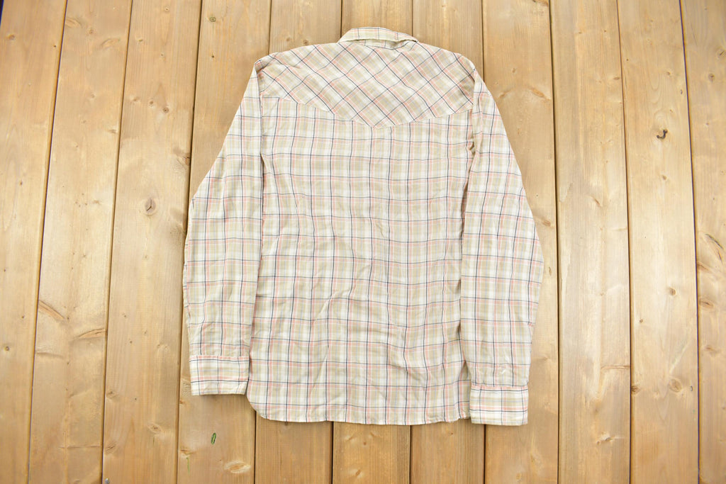 Vintage 1980s Wrangler Cowboy Plaid Button Up Shirt