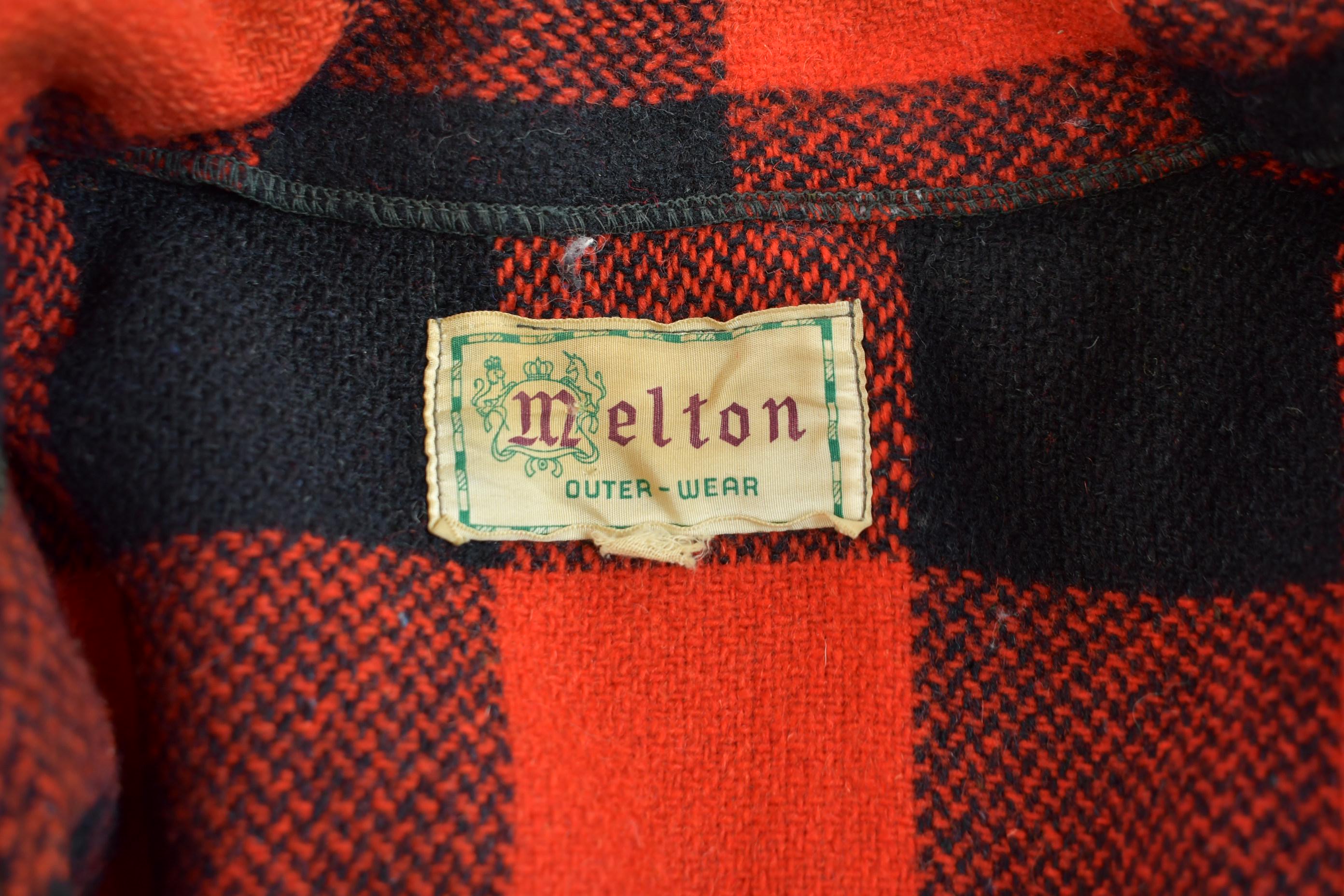 Vintage 1950s Buffalo Plaid Wool Button Up Shirt Back Vent