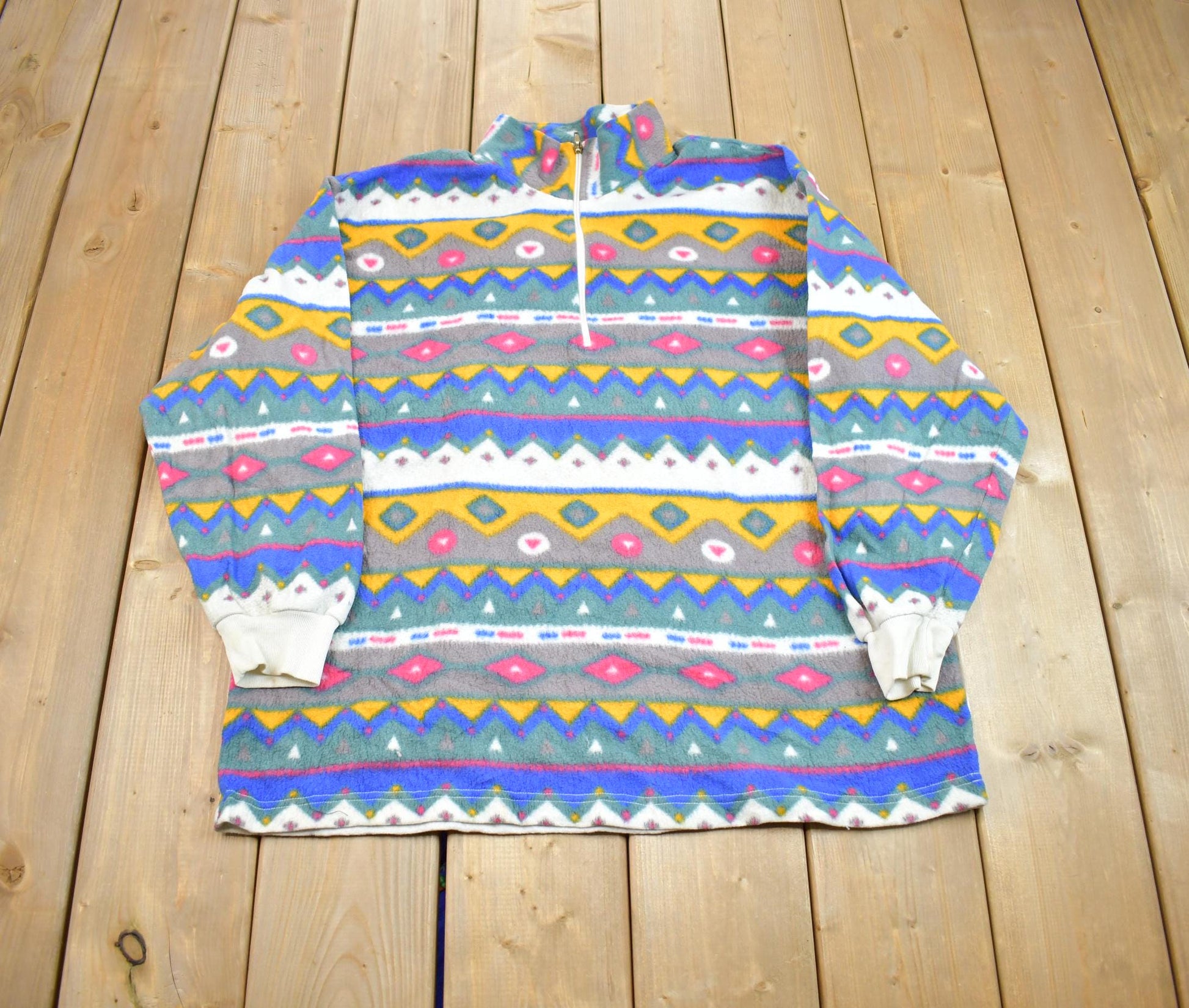 Vintage 1990s Oakbrook Abstract Pattern Colourful Fleece Sweater