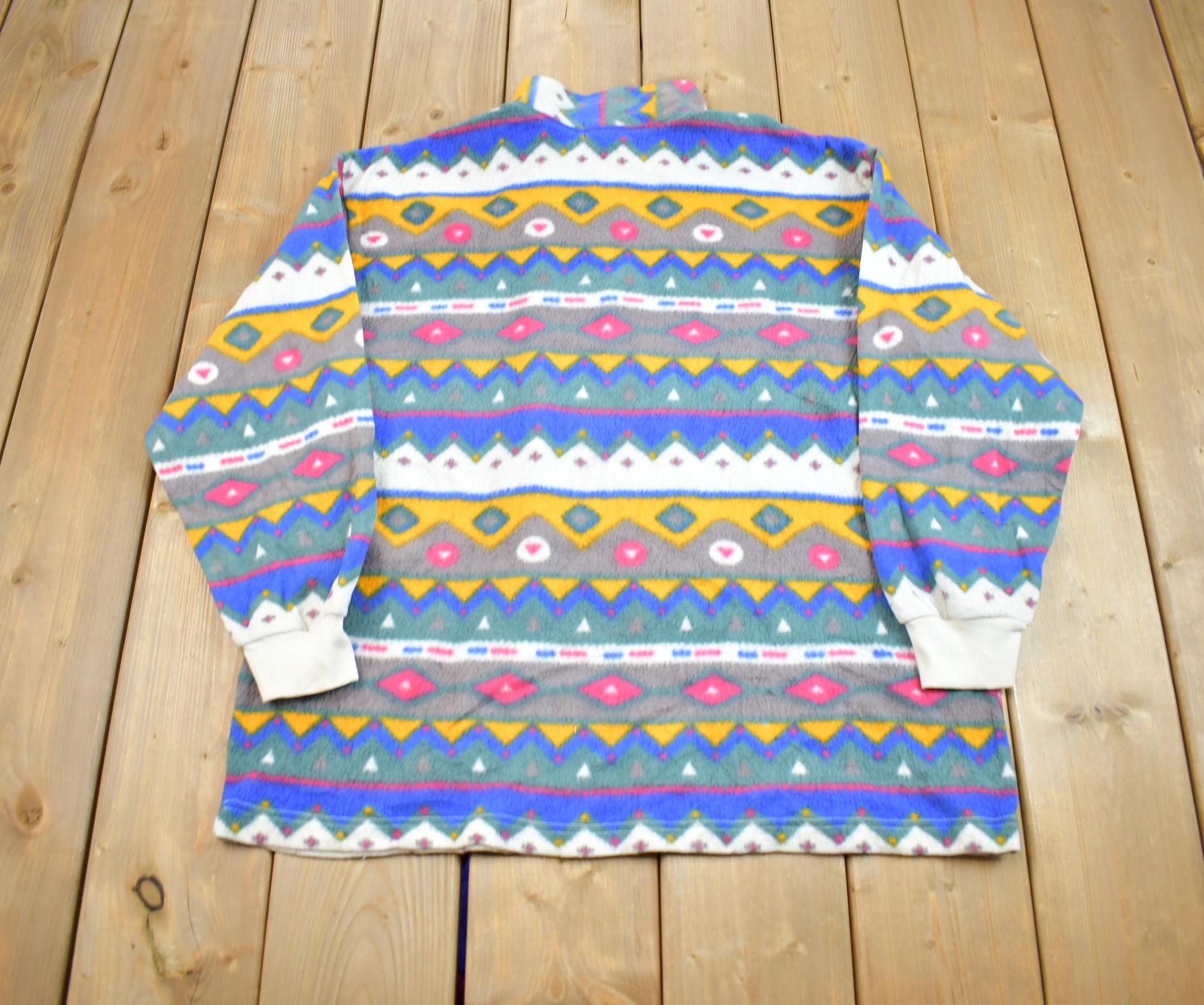 Vintage 1990s Oakbrook Abstract Pattern Colourful Fleece Sweater