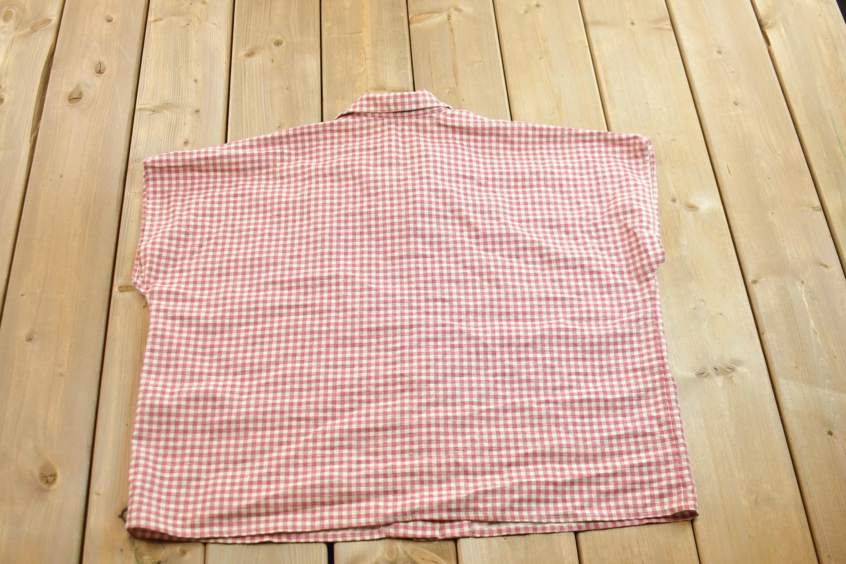 Vintage 1950s Flannel Check Pattern Button Up Sleeveless Shirt