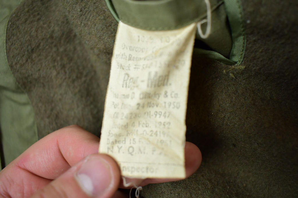 Vintage 1950S US Military OG 107 Trench Coat with Liner