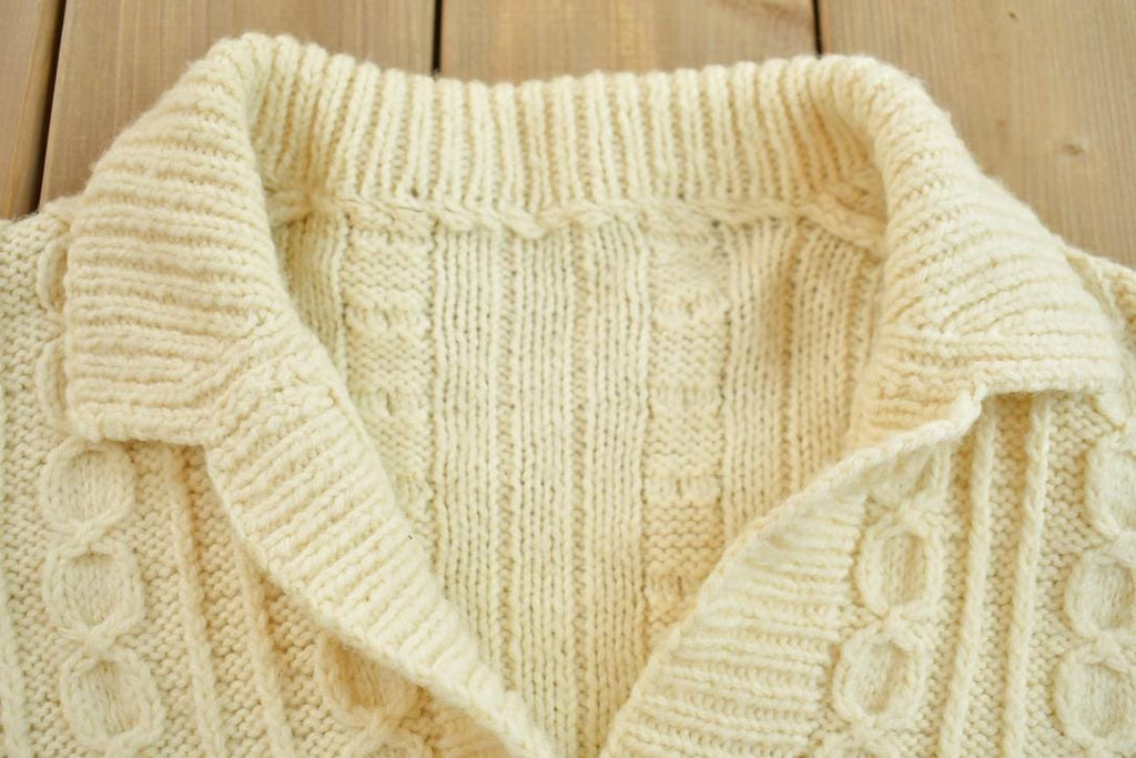 Vintage 1990s 100% Wool Cable Knit Cardigan Sweater