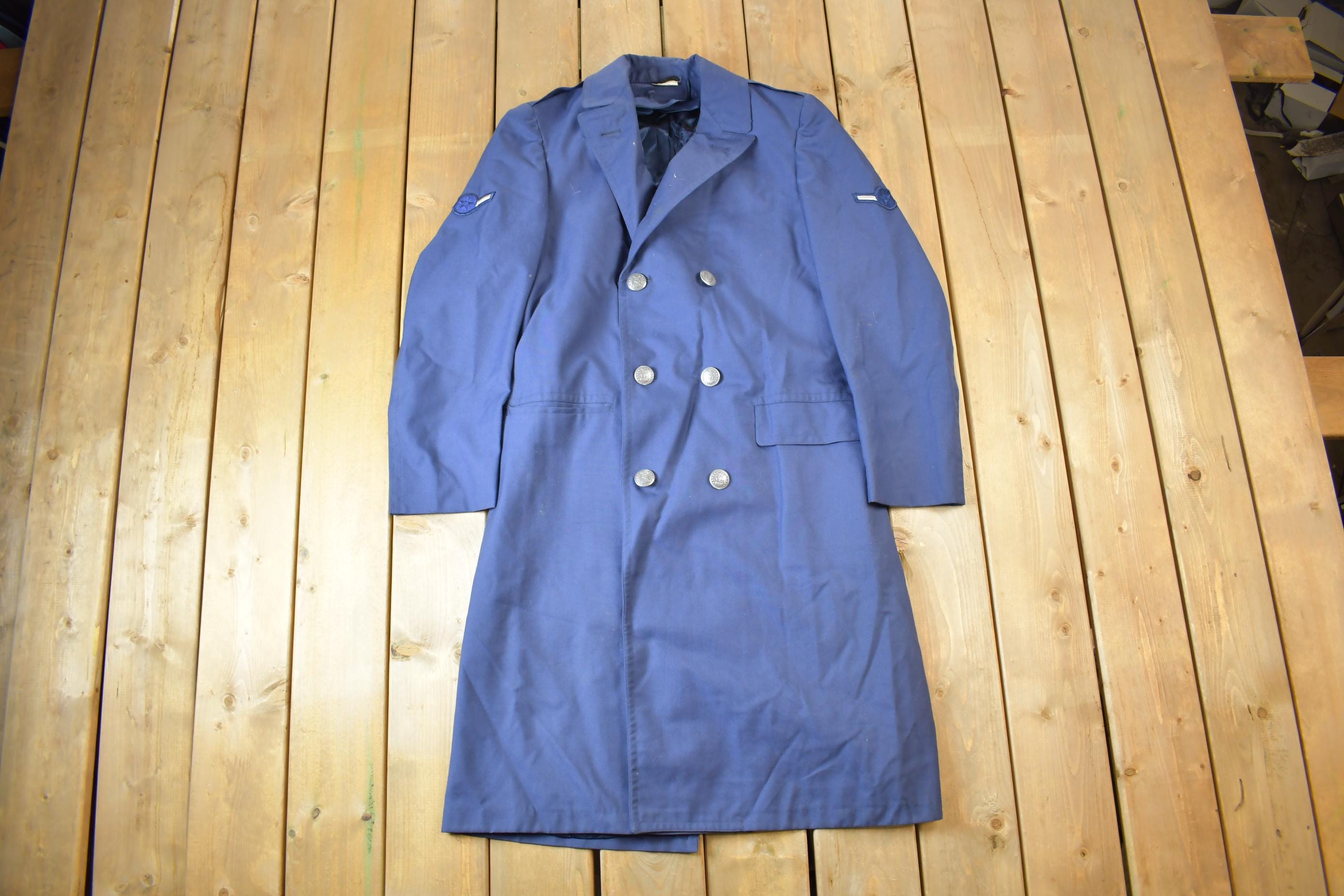 Vintage 1940s US Military Navy Sailor Officer Long Trench Coat