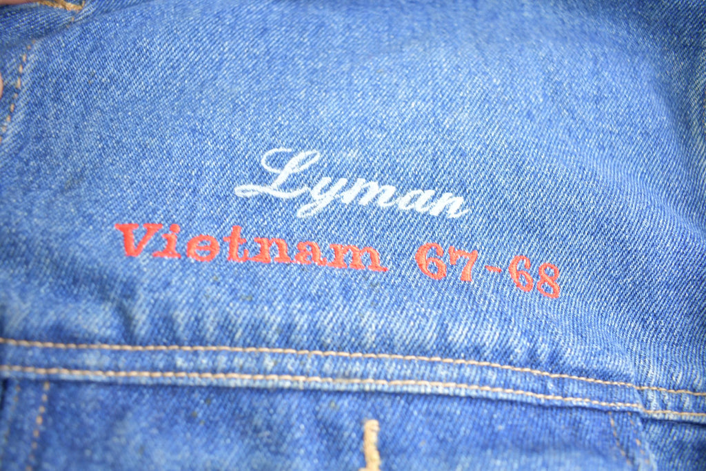 Vintage 1970s Wrangler Hero Vietnam Veteran Harley Davidson Embroidered Jean Jacket Made In USA