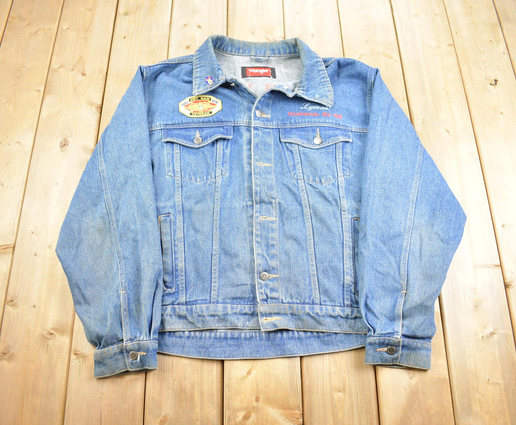 Vintage 1970s Wrangler Hero Vietnam Veteran Harley Davidson Embroidered Jean Jacket Made In USA