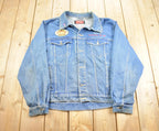 Vintage 1970s Wrangler Hero Vietnam Veteran Harley Davidson Embroidered Jean Jacket Made In USA