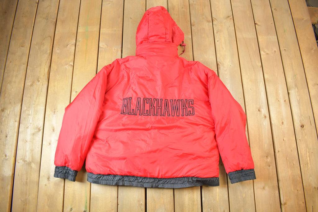 Vintage 1990s Chicago Blackhawks Reversible NHL Hockey Puffer Hooded Jacket