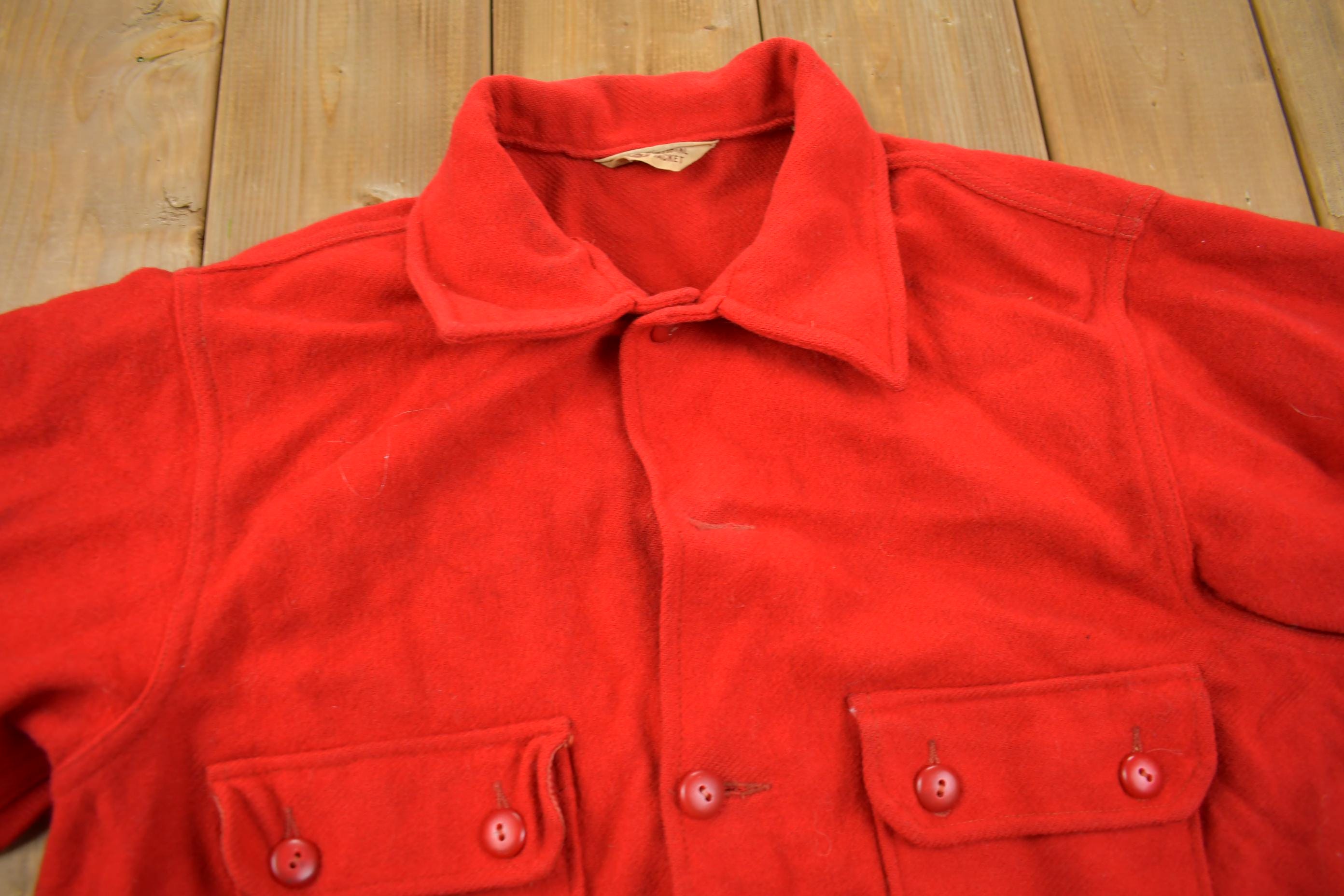 Vintage 1950s Boy Scouts Of America Red Wool Button Up Shirt