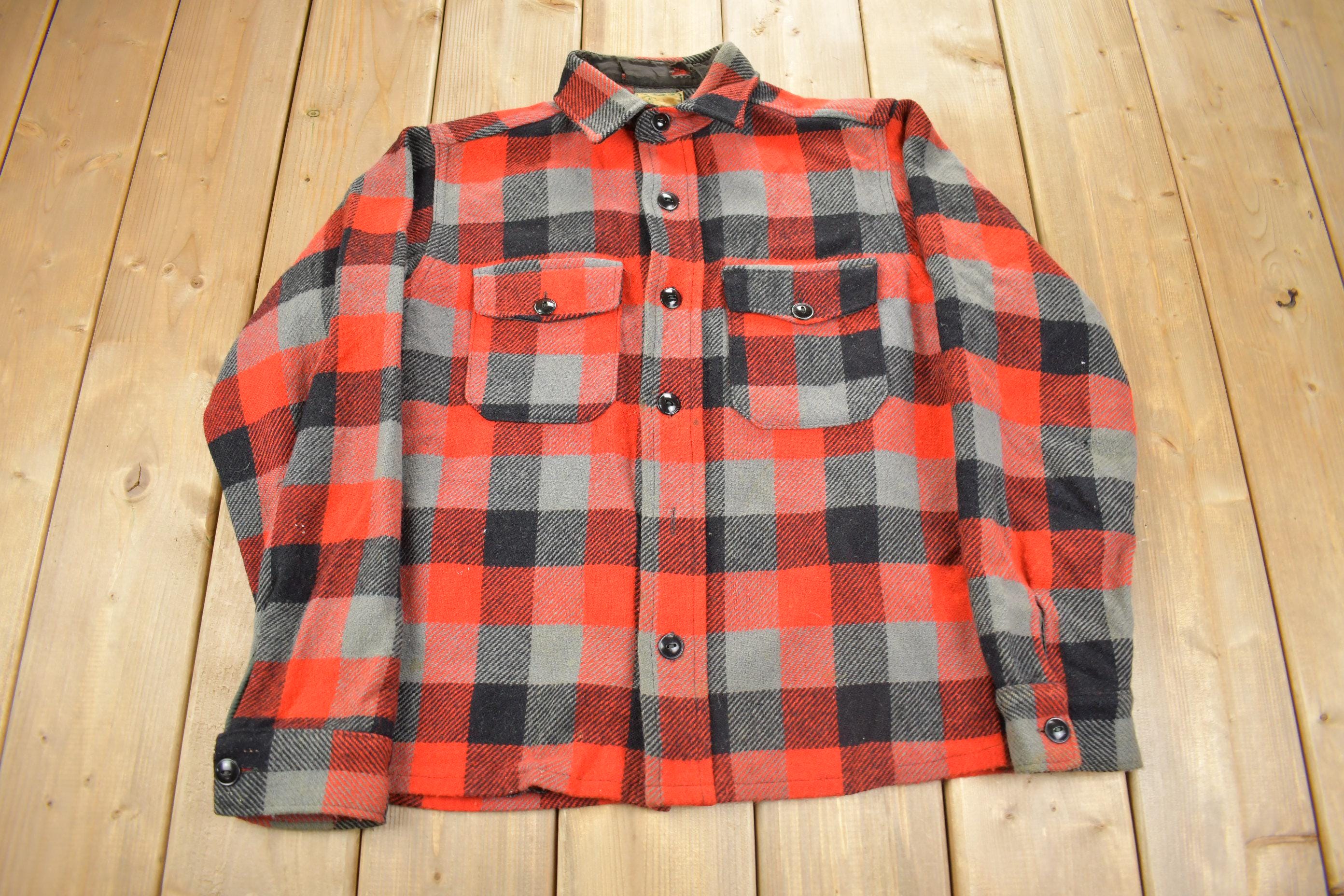 Vintage 1950s Melton Outer-Wear Buffalo Plaid Wool Hunting Jacket