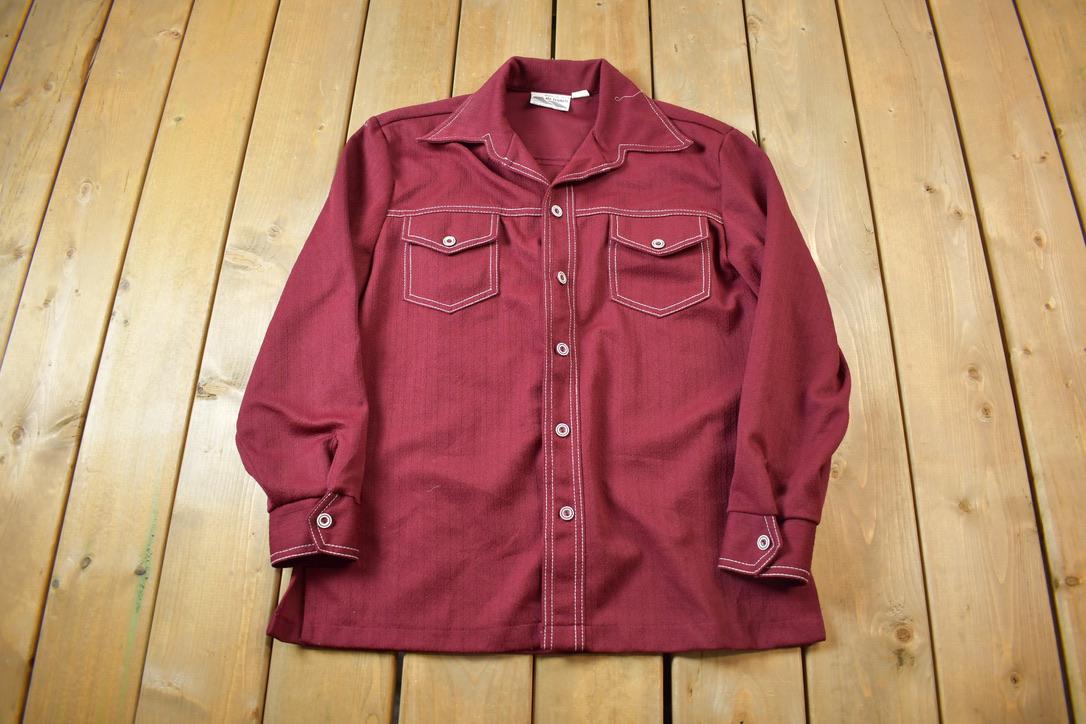 Vintage 1970s Western Style Pointed Collar Button Up Light Jacket