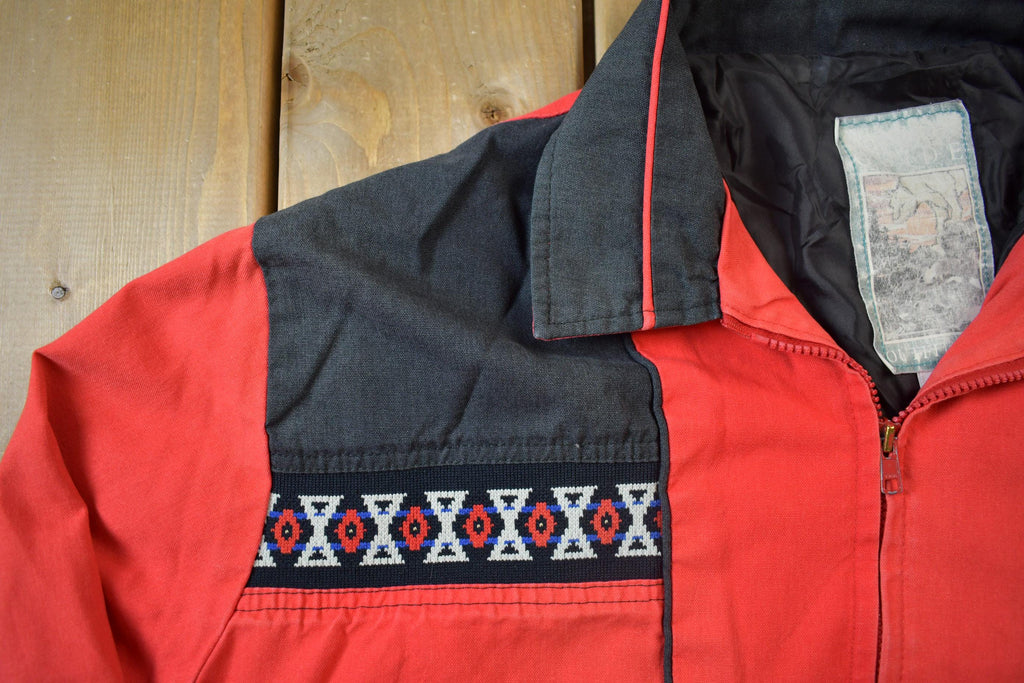 Vintage 1980s Workwear Bomber Jacket Aztec Print - XL - Made in USA