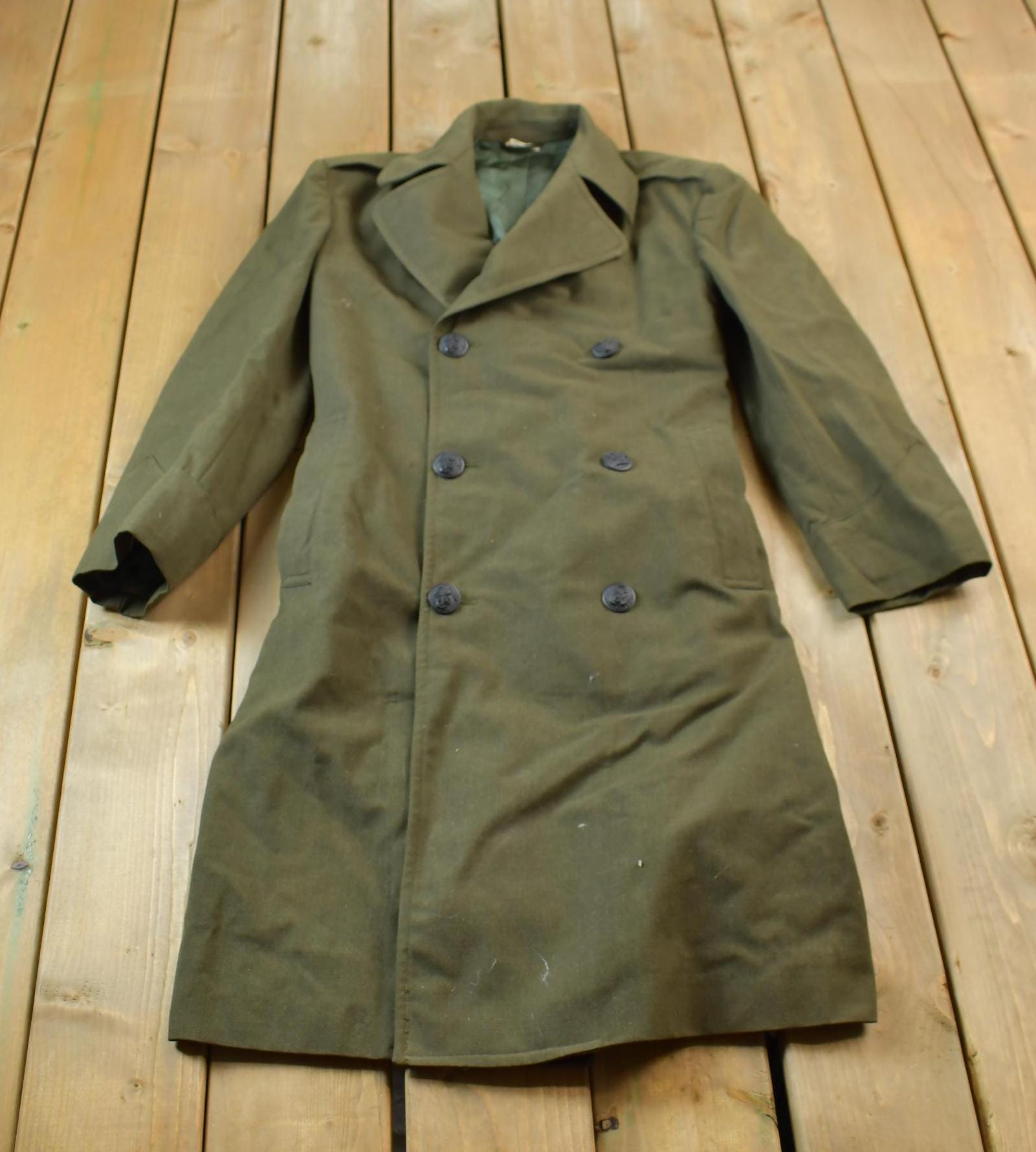 Vintage 1940s World War 2 Military Button Up Wool Overcoat