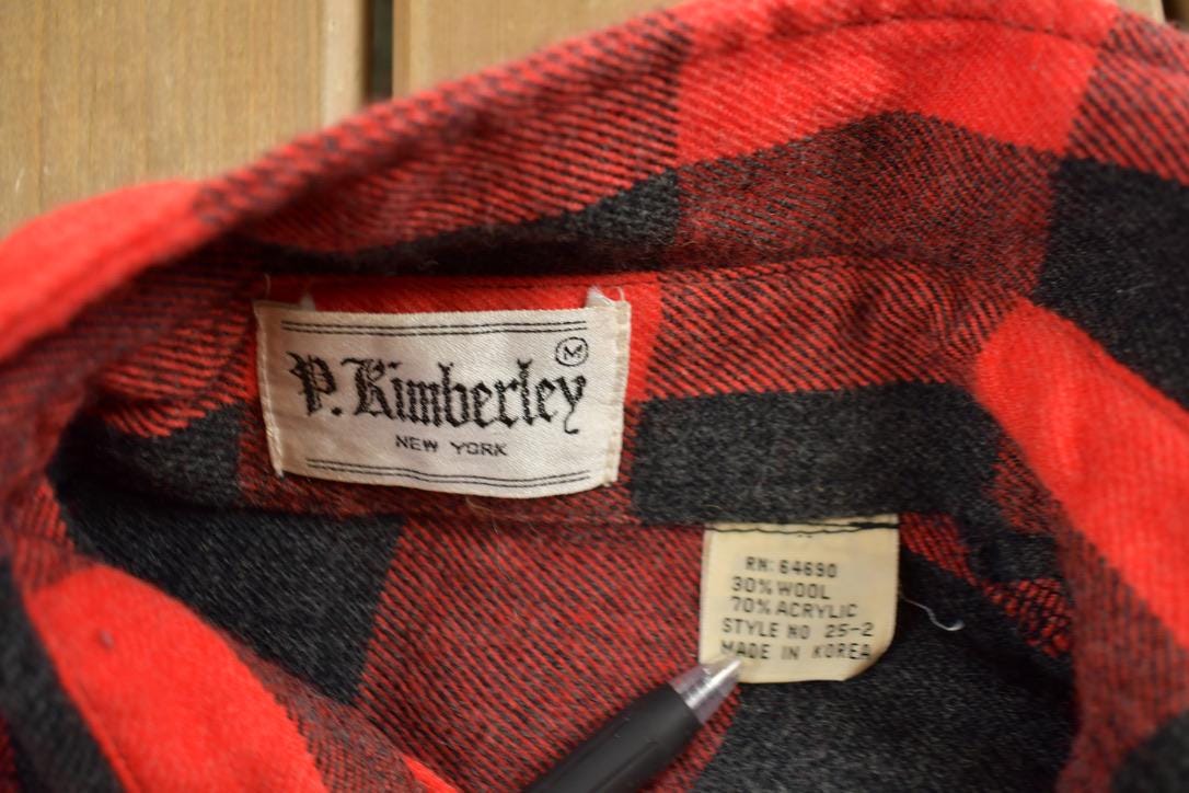 Vintage 1950s P. Kimberley Buffalo Plaid Wool Button Up Shirt