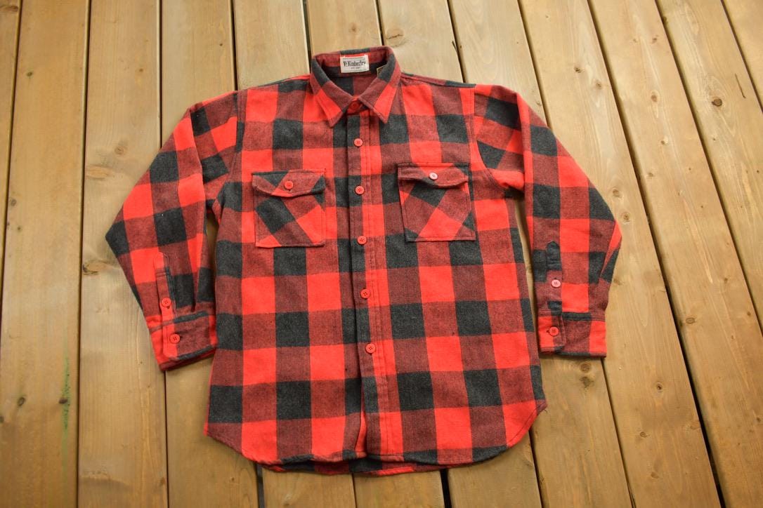 Vintage 1950s P. Kimberley Buffalo Plaid Wool Button Up Shirt