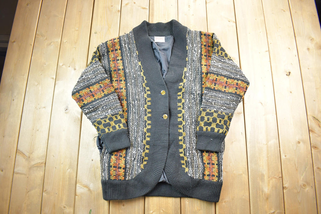 Vintage 1990s Knit Cardigan Sweater Jacket Abstract Pattern