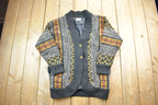 Vintage 1990s Knit Cardigan Sweater Jacket Abstract Pattern