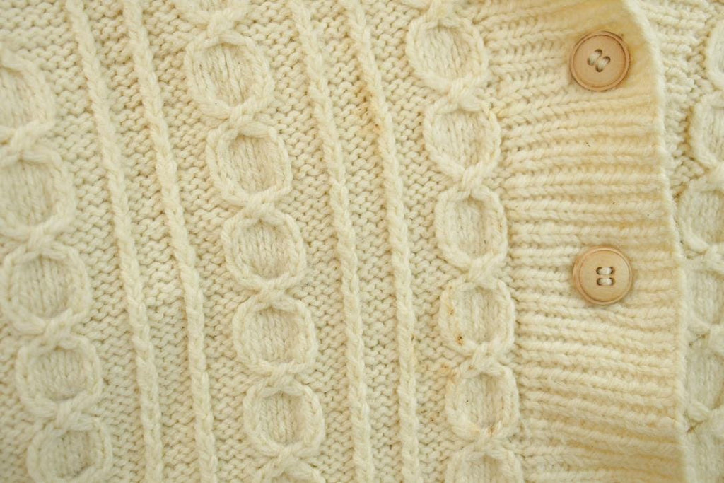 Vintage 1990s 100% Wool Cable Knit Cardigan Sweater