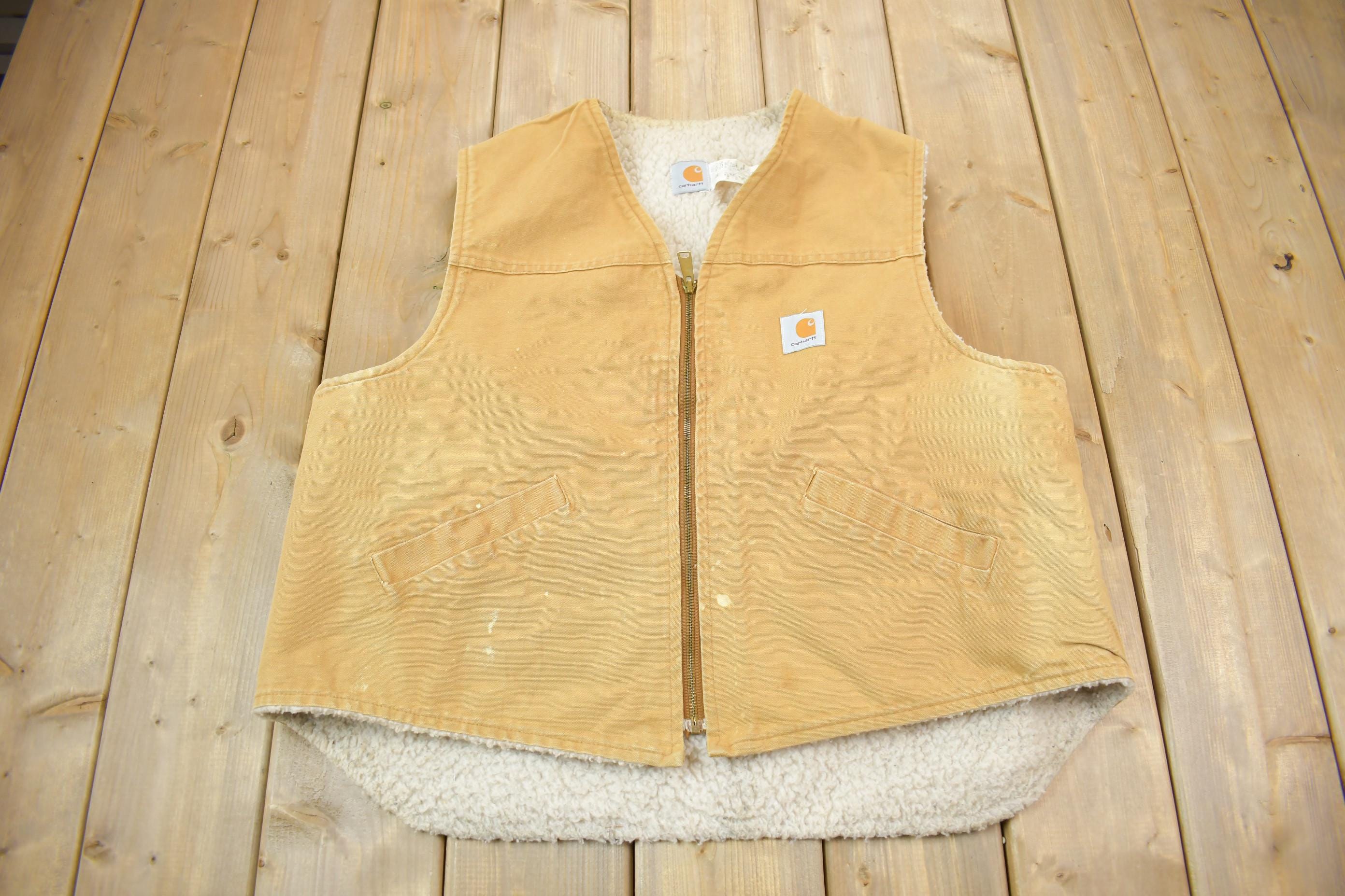 Vintage 1980s Carhartt Sherpa Lined Work Vest Made In USA Size 2XL